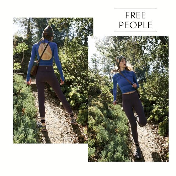 NEW LG $118 Free People Leggings Wonderland Warmth Run Leggings High Rise Grape - Picture 3 of 8